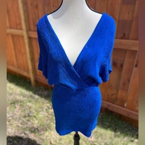 Blue V-Neck Mini Dress